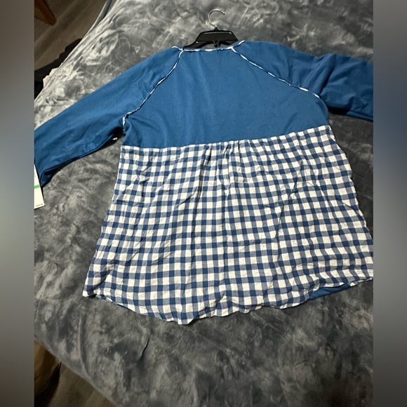 NWT Ruby Rd. Womens blue and plaid top size PL petite - Picture 3 of 7